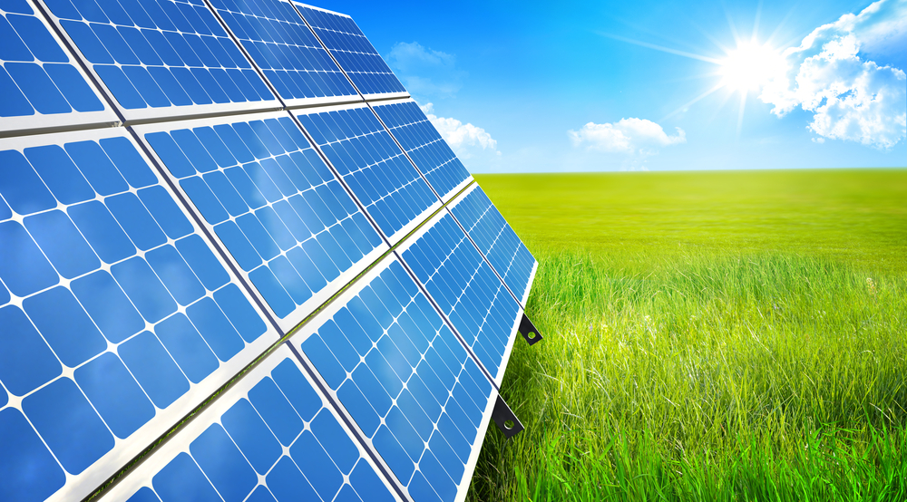 Solar panel close-up with light green field to the right